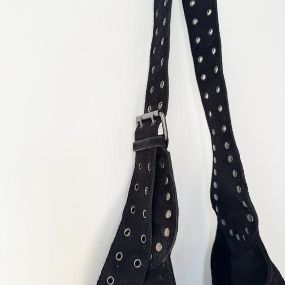 New Free People Sage Suede Bucket Tote Bag Black with Grommets - Picture 5 of 7